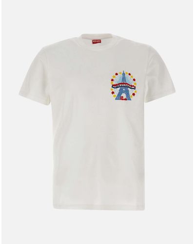 KENZO Weißes Eiffelturm-Besticktes T-Shirt