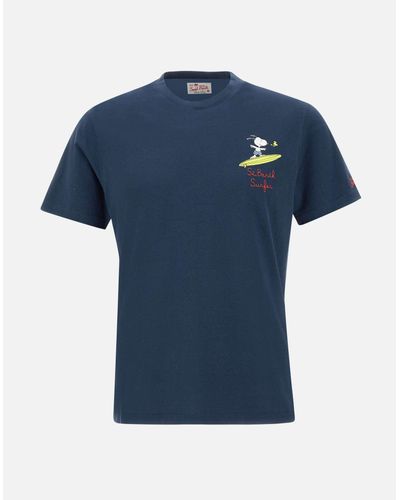 Mc2 Saint Barth Snoopy Surfer Blaues Baumwoll-T-Shirt