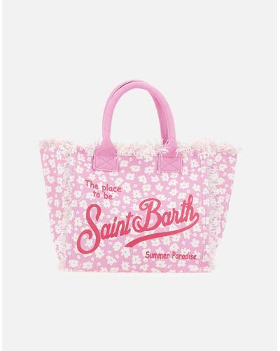 Mc2 Saint Barth Rosa Blumen Leinwand Handtasche Mit Fransen - Pink