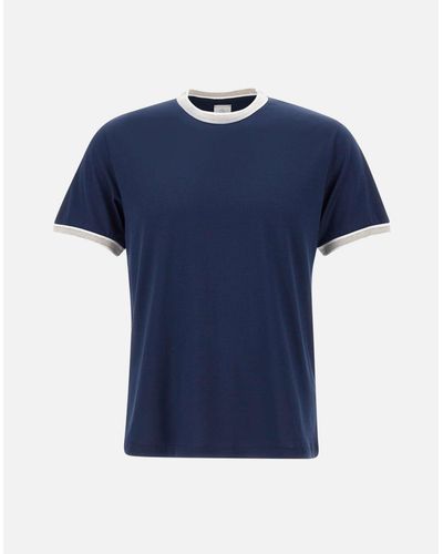 Eleventy Blaues Baumwoll-T-Shirt Mit Kontrastierenden Profilen