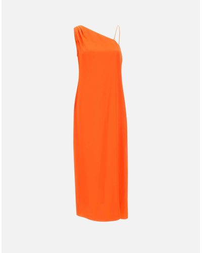 Calvin Klein One-Shoulder-Kleid Aus Orangefarbenem Viskose-Krepp