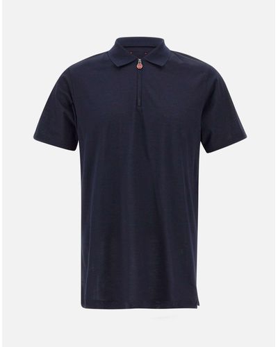 Kiton Cotton Polo-Shirt Mit Roten Profilen - Blau