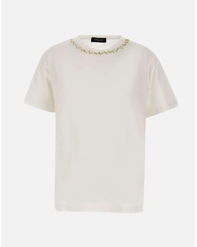 Fabiana Filippi Weißes Perlenbaumwoll-T-Shirt Aus Italien