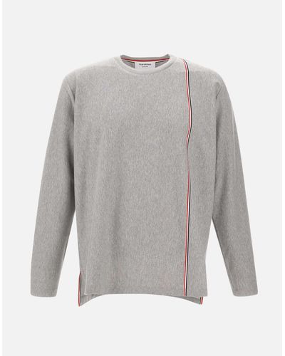 Thom Browne Graues Baumwoll-Sweatshirt Mit Ikonischem Streifendetail