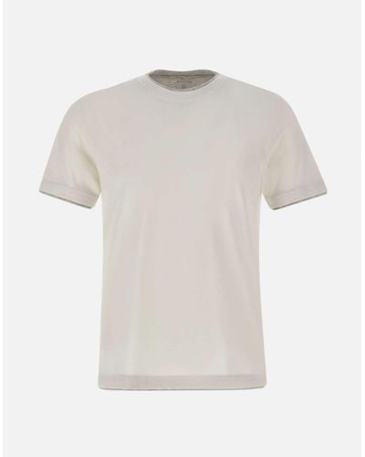 Eleventy Baumwoll-T-Shirt Mit Grauen Profilen, Reguläre Passform - Weiß