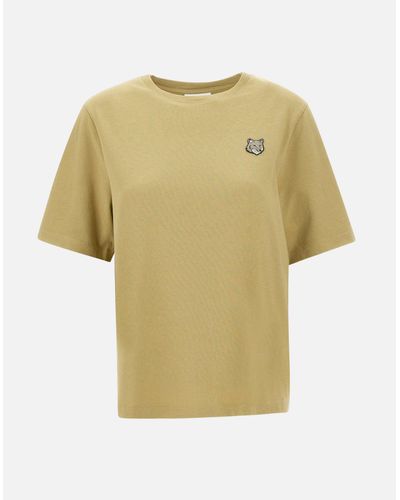 Maison Kitsuné Grünes Baumwoll-T-Shirt Mit Fox-Logo-Patch - Gelb