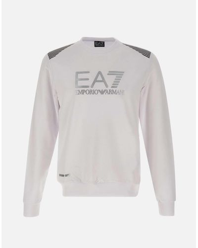 EA7 Sweatshirt Aus Zertifizierter Recycelter Baumwolle – Weiß, Langärmlig