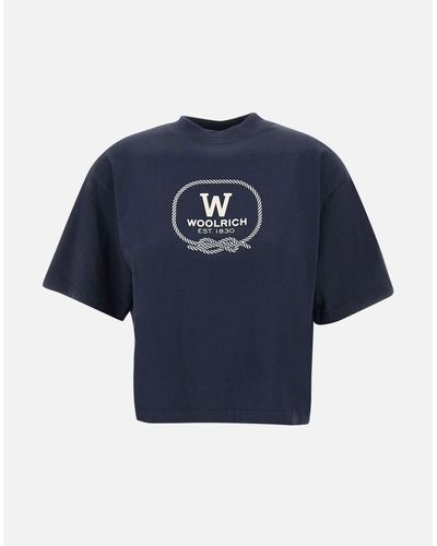 Woolrich Marineblaues Baumwoll-T-Shirt Mit Grafikdruck