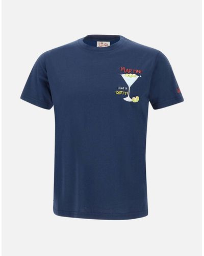 Mc2 Saint Barth Schmutziger Martini Blaues Baumwoll-T-Shirt