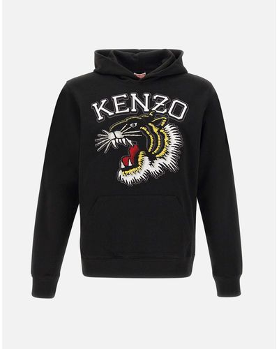 KENZO Tiger Varsity Sweatshirt Aus Schwarzer Baumwolle Mit Mehrfarbigem Logo
