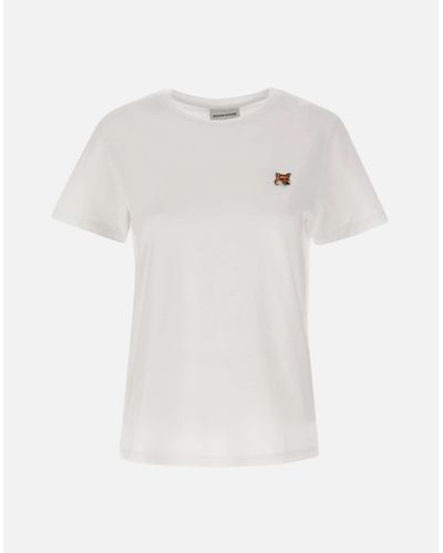 Maison Kitsuné Weißes Baumwoll-T-Shirt Mit Farbigem Fox-Logo