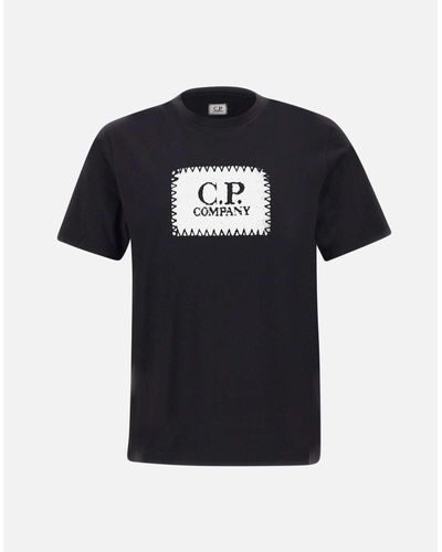 C.P. Company Schwarzes Baumwoll-T-Shirt Mit Logo-Print