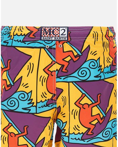 Mc2 Saint Barth Keith Haring Platzierte Druck Badeanzug - Blau