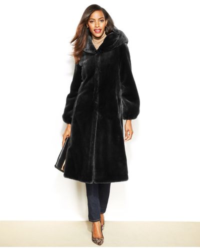 Jones New York Hooded Faux-Fur Maxi Coat - Black