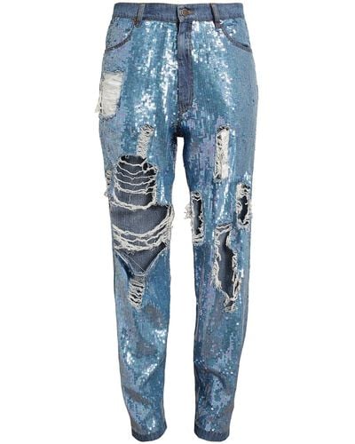 Ashish Distressed Sequin Denim Jeans - Blue