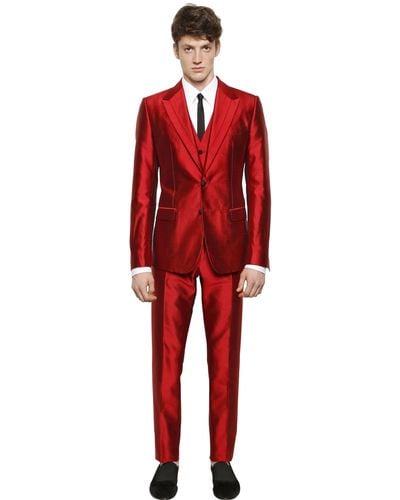 Dolce & Gabbana Silk Shantung 3 Piece Suit - Red