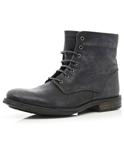 River Island Black Distressed Lace Up Military Boots