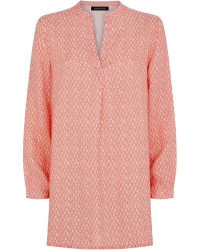 Jaeger Linen Ditsy Print Tunic Top - Pink