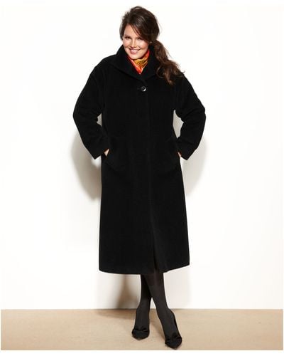 Jones New York Plus Size Wool-Alpaca-Blend Maxi Walker Coat - Black