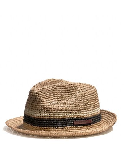 COACH Packable Straw Fedora - Brown