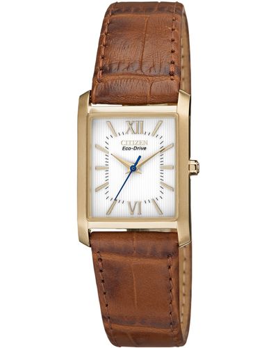 Citizen Women's Eco-drive Brown Leather Strap Watch 25x23mm Ep5918-06a