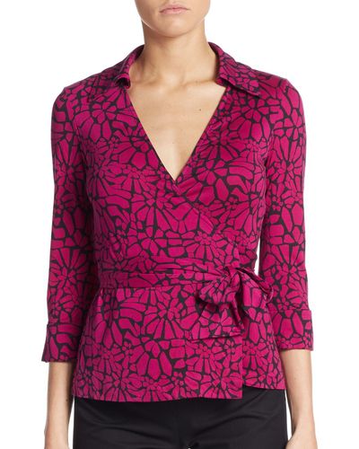 Diane von Furstenberg Jill Printed Silk-jersey Wrap Top - Pink