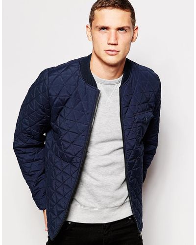 Another Influence Quilted Bomber Jacket - Blue
