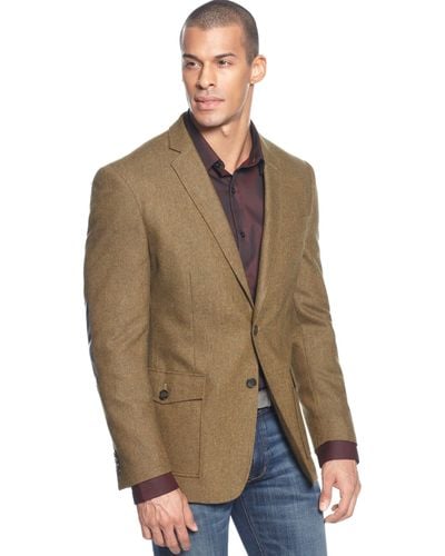 Sean John Tweed Blazer with Elbow Patches - Natural
