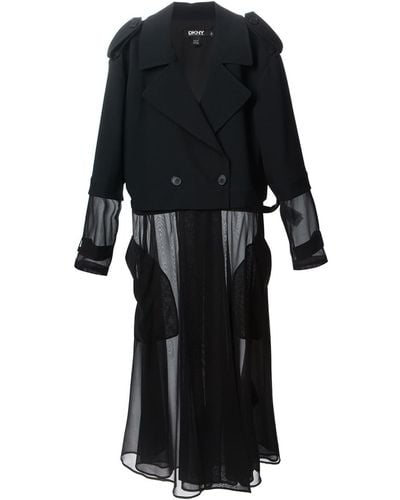 DKNY Sheer Long Trench Coat - Black