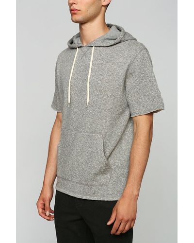 BDG Nep Short-Sleeve Pullover Hooded Sweatshirt - Gray