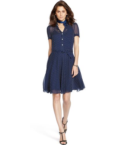 Polo Ralph Lauren Polka-dot Silk Georgette Dress - Blue