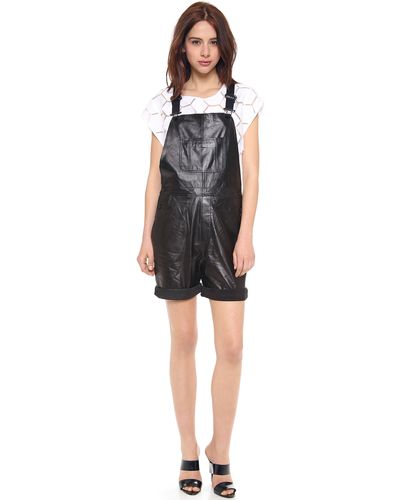 MILLY Leather Short Overalls - Black