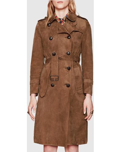 Gucci Suede Belted Trench Coat - Brown
