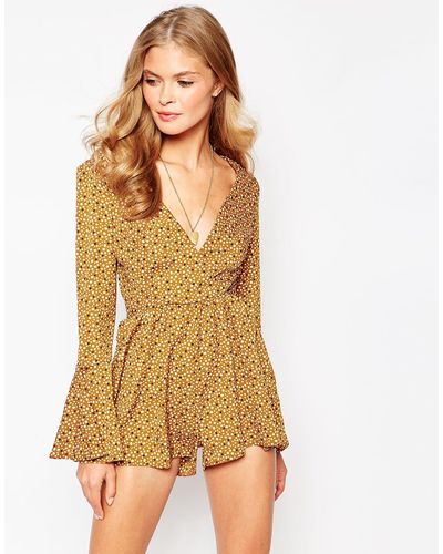 Love 70's Romper With Bell Sleeves - Multicolor