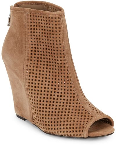 Ash June Perforated Suede Peep-Toe Wedge Ankle Boot - Brown