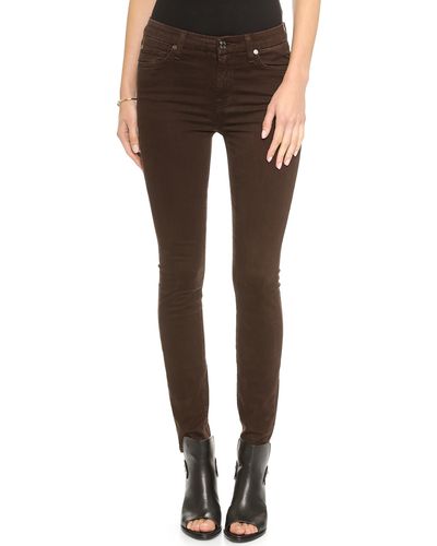 7 For All Mankind Mid Rise Brushed Sateen Skinny Pants - Dark Chocolate - Brown