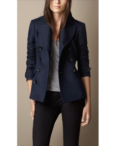 Burberry Double-Breasted Pea Coat With Pleat Detail - Blue