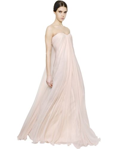 Alexander McQueen Strapless Draped Silk Chiffon Dress - Pink