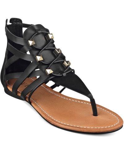 Guess Glando Gladiator Flat Thong Sandals - Black