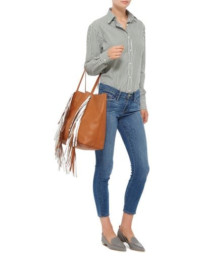 Sara Battaglia Fringed Leather Everyday Shopper In Cognac And Silver - Brown