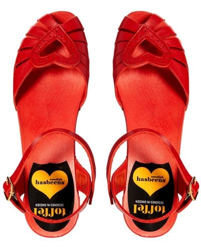 Swedish Hasbeens Red Heart Medallion Low Heeled Sandals