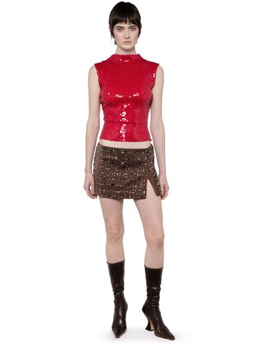 16Arlington Minerva Mini Skirt In Chocolate Brown Crystal Check - Red