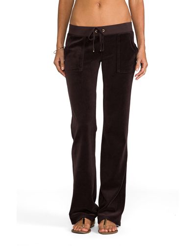Juicy Couture Velour Flared Leg Pant with Snap Pockets - Brown
