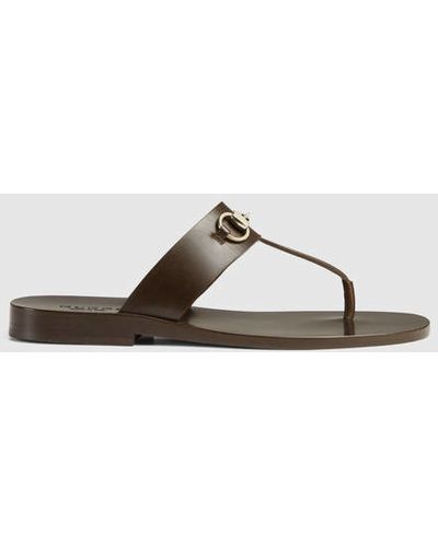 Gucci Leather Horsebit Thong Sandal - Brown