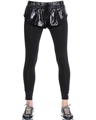 adidas By Stella McCartney Shiny Nylon Shorts & Microfiber Leggings - Black