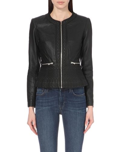 French Connection Diamond-stitch Faux-leather Jacket - Black