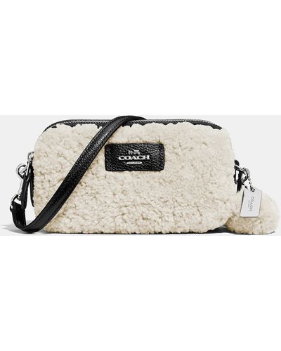 COACH Shearling and Leather Cross-Body Bag - White