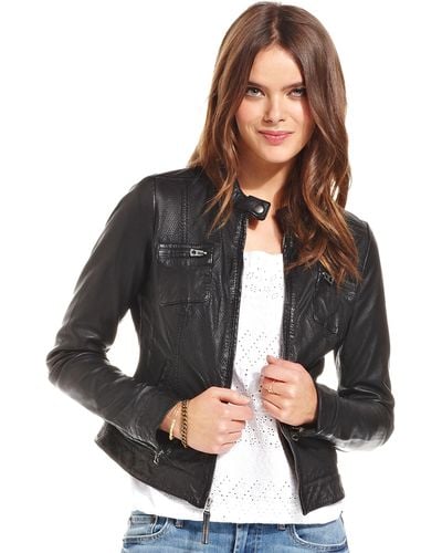 Lucky Brand Carson Perforated Leather Jacket - Black