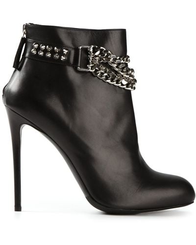 Gianmarco Lorenzi Chain Embellished Stiletto Ankle Boots - Black