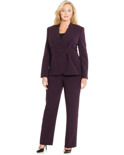 Calvin Klein Tahari Asl Plus Size Asymmetrical Pant Suit - Purple